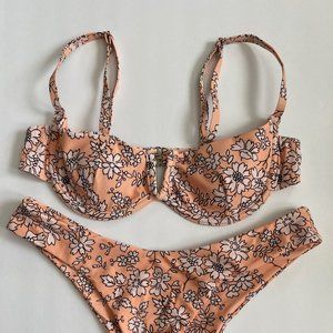 Womens Size M Peach Floral Bikini Adjustable Strap
